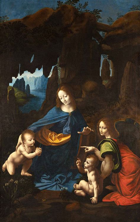 Dettaglio dei volti della Vergine e dell'angelo nella Vergine delle Rocce di Londra