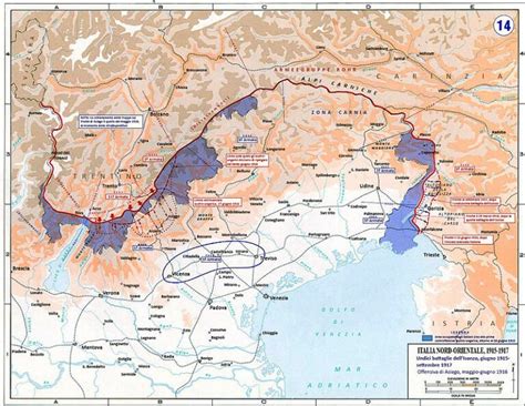 Mappa del fronte dell'Isonzo con i punti chiave delle battaglie