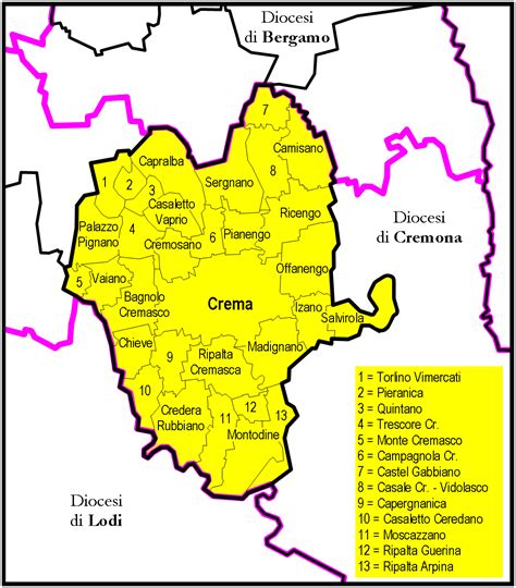 Mappa del territorio della Diocesi di Crema con indicazione delle aree coperte dal giornale