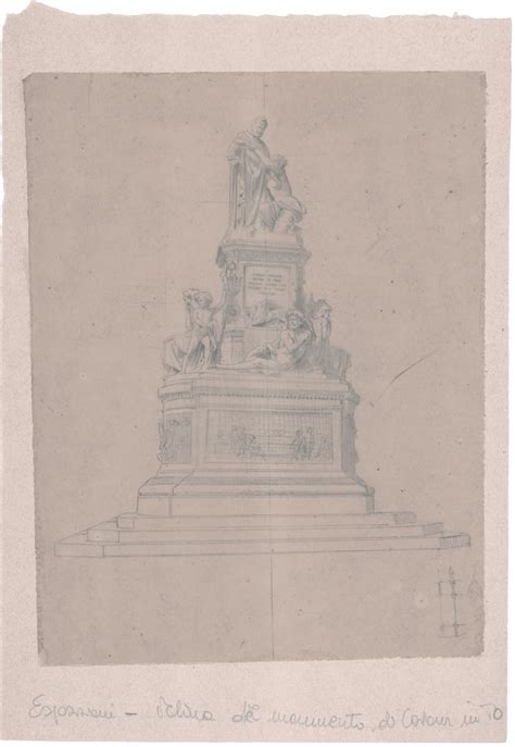 Monumento storico a Vittorio Emanuele II o Cavour a Bergamo, disegno dell'epoca