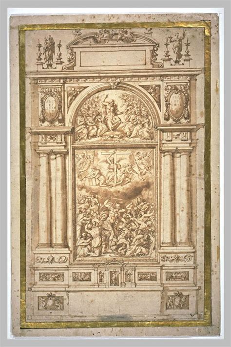 Disegno di una monumentale macchina d'altare attribuita a Giorgio Vasari.