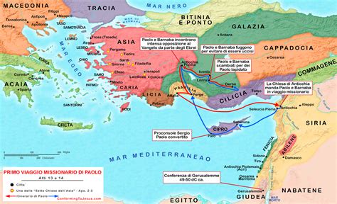 Mappa del viaggio di Paolo e Barnaba ad Antiochia e al Concilio di Gerusalemme
