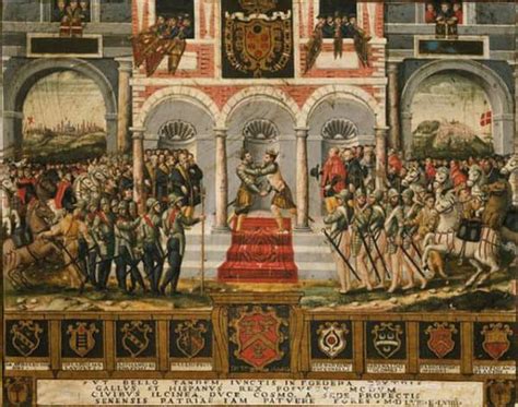 Illustrazione della pace di Cateau-Cambrésis con l'abbraccio tra Filippo II ed Enrico II