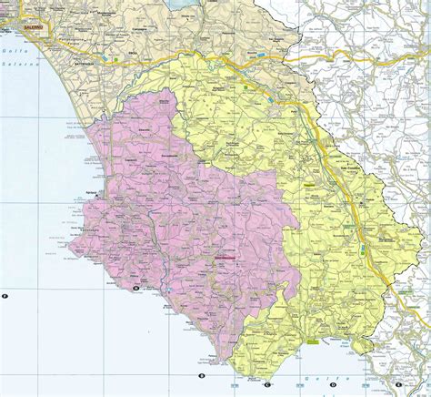 Mappa della Diocesi di Teggiano-Policastro con evidenziati i comuni menzionati