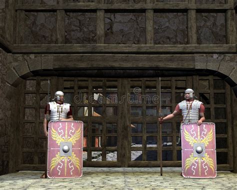 illustrazione di soldati romani che sorvegliano una prigione