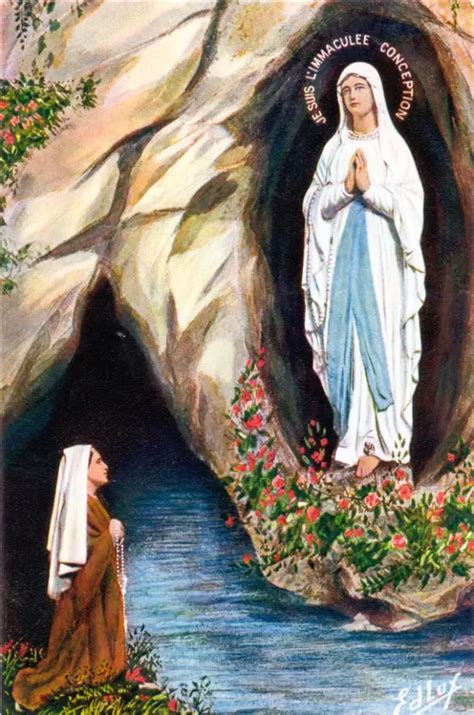 Illustrazione delle apparizioni della Madonna di Lourdes a Bernadette Soubirous