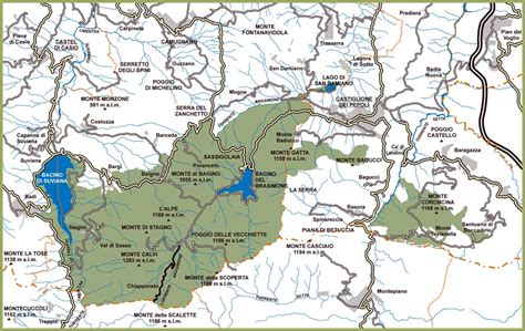 Mappa del percorso ad anello tra i parchi dei Laghi Brasimone e Suviana e l'Area Protetta dell'Alto Carigiola e Monte Scalette