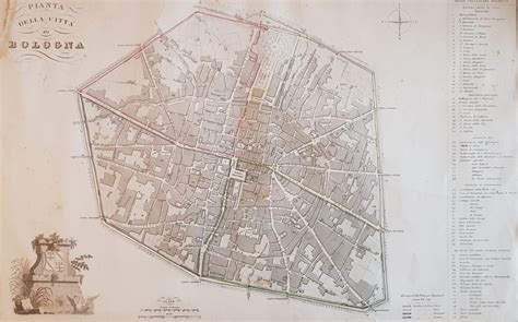 Mappa storica di Bologna con i suoi canali e mura
