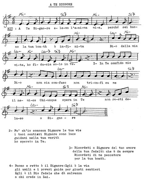 Spartito musicale con note e testo del canto 