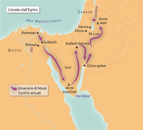 mappa del percorso degli Israeliti nel deserto con la colonna di fuoco