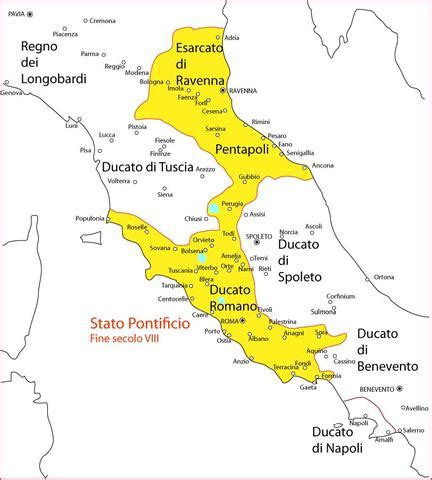 Mappa con i territori della Donazione di Sutri e dell'Esarcato