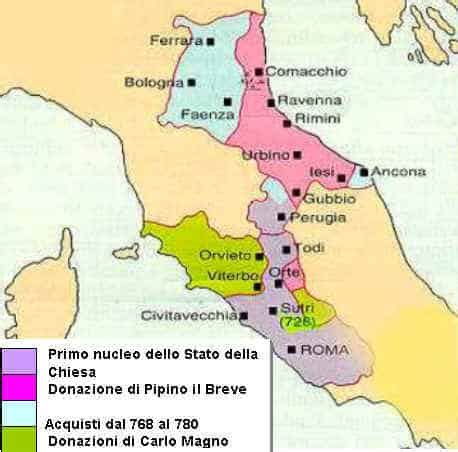Mappa dello Stato Pontificio dopo le donazioni di Pipino
