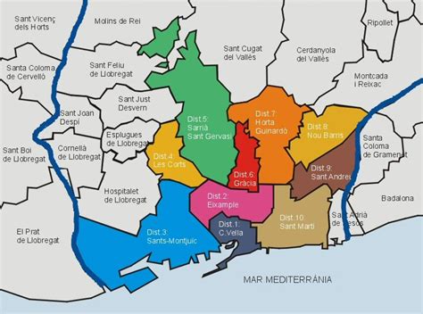 Mappa dei quartieri di Barcellona