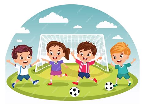 Illustrazione di bambini che giocano a calcio in squadra