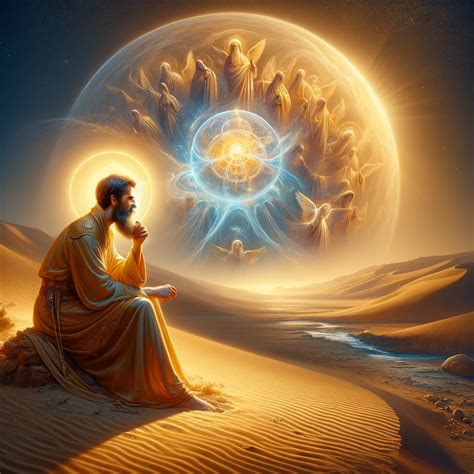 Rappresentazione artistica del deserto come luogo di prova e purificazione spirituale, con un tenue simbolo cristiano integrato nel paesaggio.