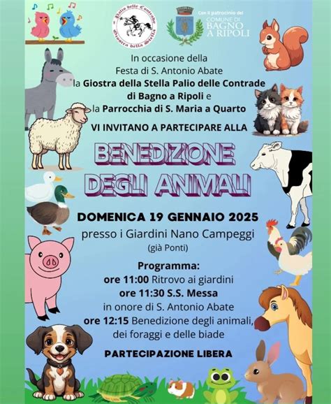 Foto della benedizione degli animali in piazza, con persone e animali domestici