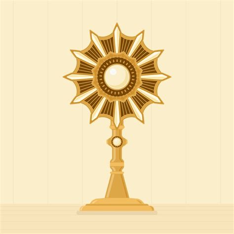 Illustrazione stilizzata di un ostensorio con l'ostia consacrata, circondato da raggi di luce, a simboleggiare la presenza divina.