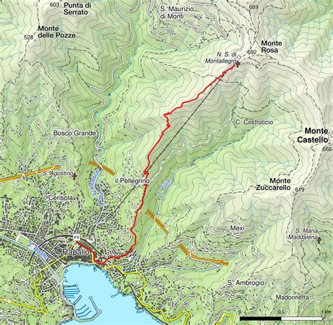Mappa del sentiero escursionistico da Rapallo verso San Lorenzo della Costa