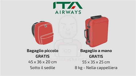 Infografica che mostra le dimensioni e le tipologie di bagagli e attrezzature sciistiche ammesse a bordo