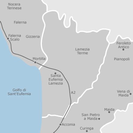 Mappa della Diocesi di Lamezia Terme con i comuni limitrofi