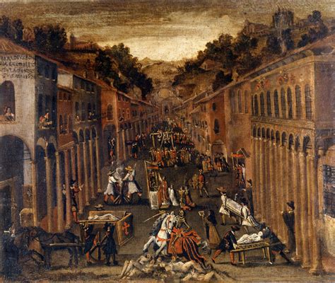 Scena della peste a Milano con la figura di San Carlo