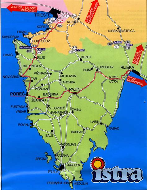 mappa dei principali santuari mariani in Istria con evidenziati i siti di Buie e Rovigno