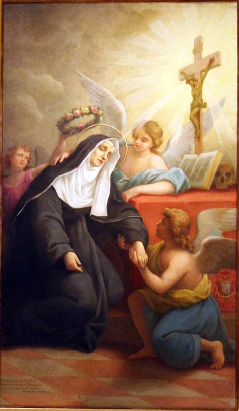 Dipinto raffigurante Santa Rita da Cascia in estasi con angelo e crocifisso