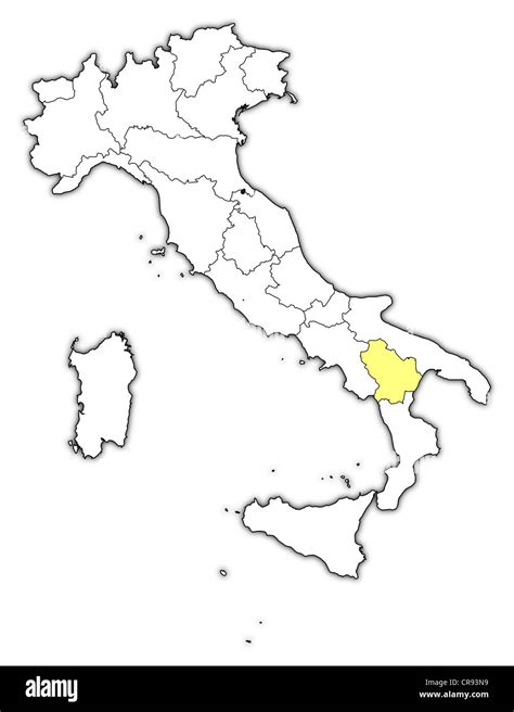 Mappa del Sud Italia con evidenziate le regioni Basilicata, Campania e Sicilia