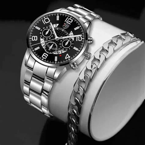 Bracciale in acciaio per ragazzo e orologio da polso