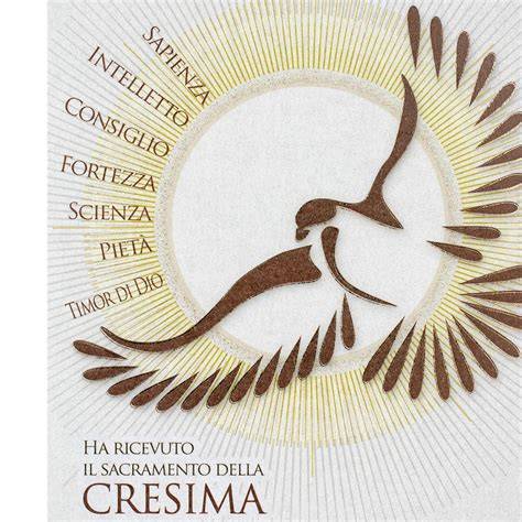 immagini simboliche della cresima: fuoco, colomba, sigillo