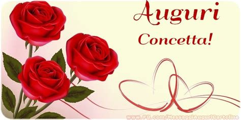 Foto di un biglietto di auguri con il nome Concetta e decorazioni floreali