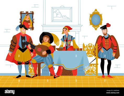 Illustrazione di un'osteria medievale con persone che giocano e bevono