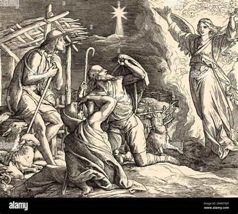 Illustrazione di un angelo che annuncia la nascita di Gesù ai pastori, ispirata all'iconografia del presepe.