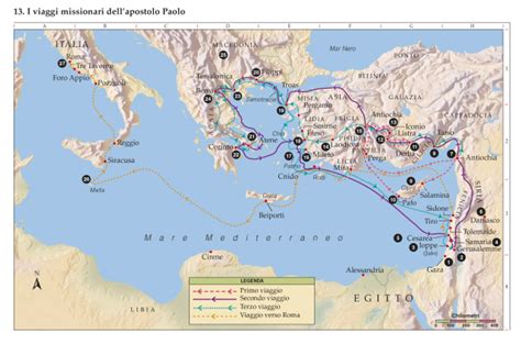 Mappa delle rotte missionarie tradizionali degli apostoli
