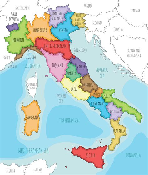 Mappa dell'Italia con indicazione delle regioni in cui si svolgono le attività museali menzionate