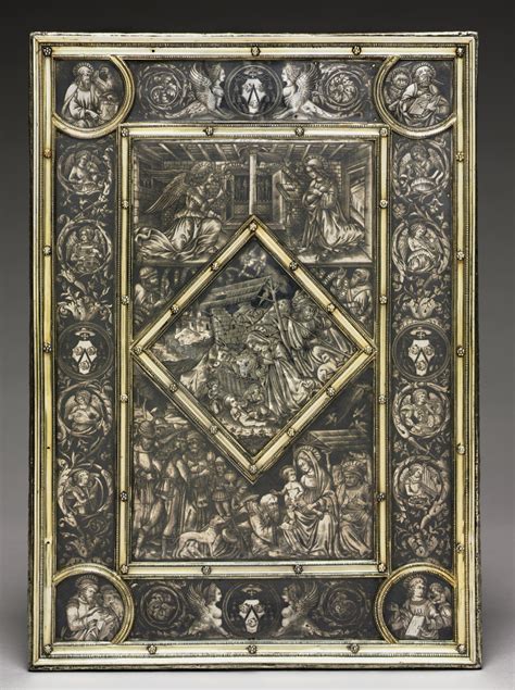 Copertina in argento niellato dell'evangeliario del Cardinale Jean La Balou (fronte con Natività e Adorazione)