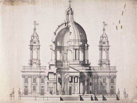 Schizzo architettonico o sezione della chiesa con l'atrio di Fanzago