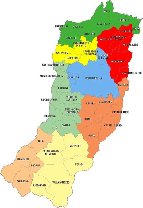 Mappa della provincia di Reggio Emilia con indicazioni per Bibbiano e il capoluogo