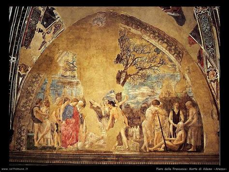 La Morte di Adamo, affresco di Piero della Francesca, dettaglio dell'albero della vita e del compianto