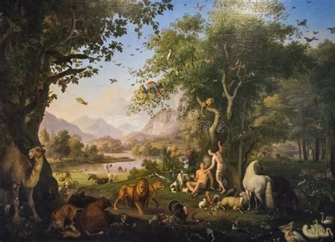 rappresentazione del Giardino dell'Eden con Adamo ed Eva e animali in armonia