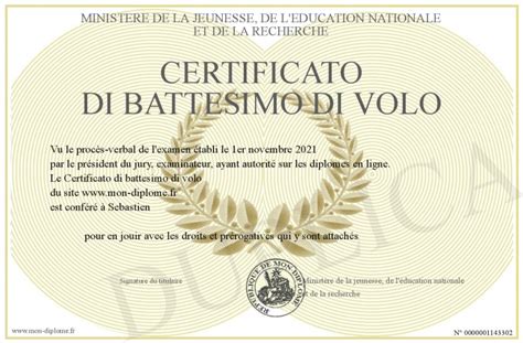 Certificato di battesimo del volo personalizzato per bambini