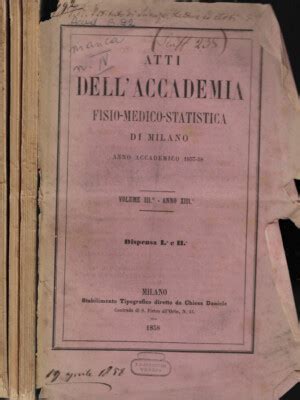 Copertina degli Atti dell'Accademia Fisio-Medico-Statistica di Milano, Anno Accademico 1873