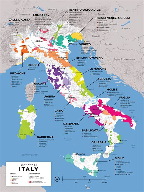 Infografica con mappa delle regioni vinicole menzionate nella Falcon Gazette (Piemonte, Singapore, Friuli, Toscana)