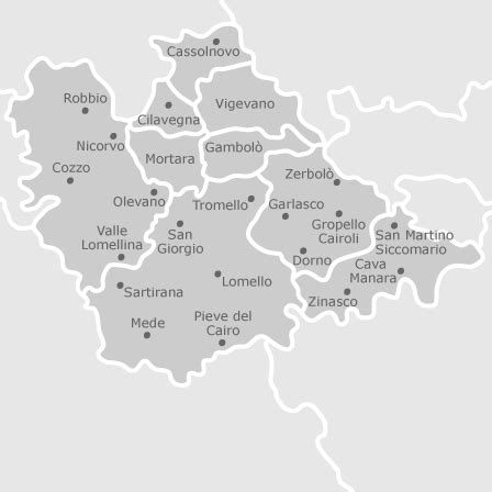 Mappa illustrativa della Lomellina con i principali siti storici e naturali intorno a Cozzo (Pavia)
