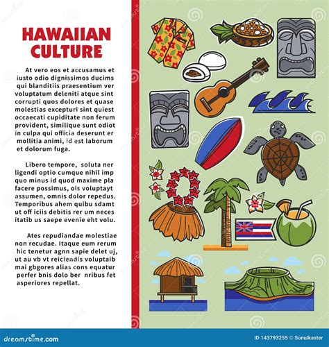 Illustrazione di antichi simboli hawaiani e onde del mare