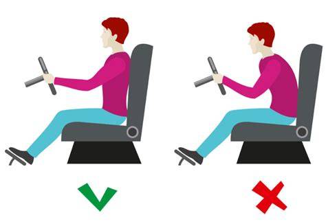 Illustrazione della corretta postura di guida con indicazioni su sedile e volante