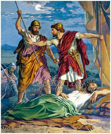Illustrazione biblica di Davide che risparmia Saul addormentato