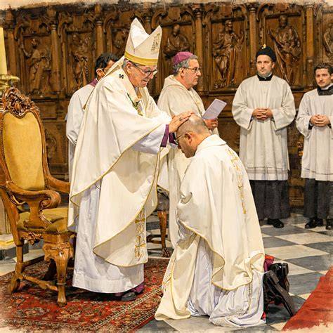 Immagine che illustra il rito dell'ordinazione episcopale con l'imposizione delle mani