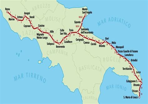 Mappa dei Cammini di Leuca e della Via Francigena nel Salento