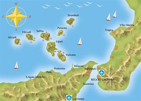 Mappa storica dell'arcipelago delle Isole Eolie e del territorio diocesano